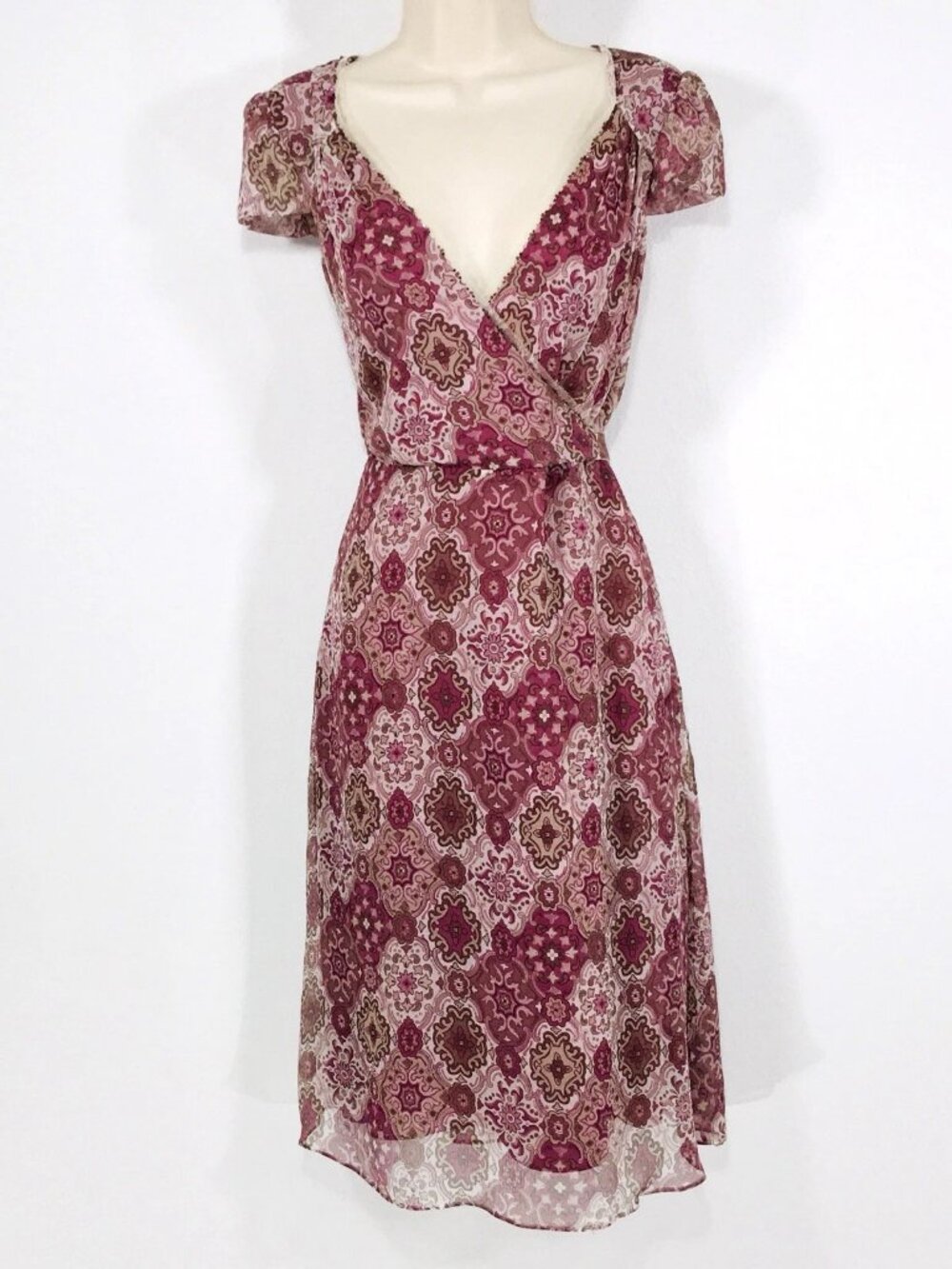 Gianni Bini Patchwork Silk Dress Sz 8 Bead Trim Velvet Tie Fairy Whimsy Grunge